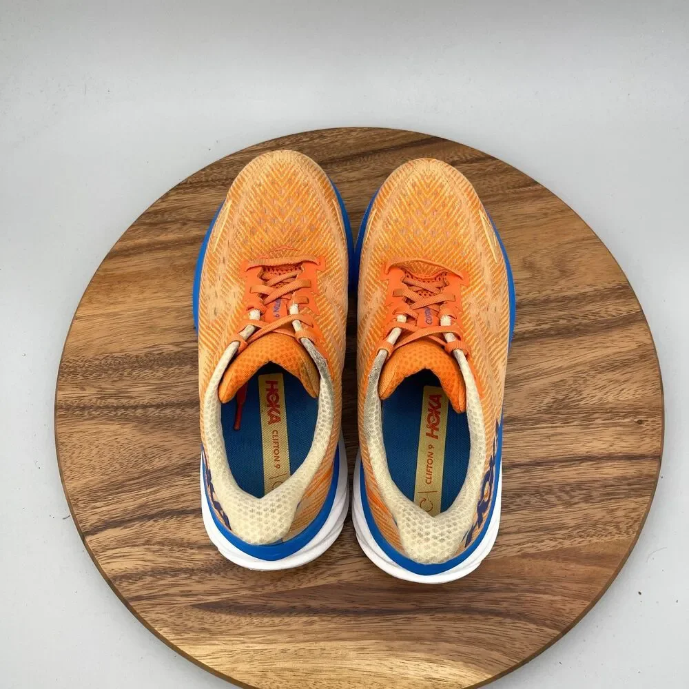 Hoka One One Clifton 9 Shoes Mens Size 9.5 2E Orange Running Comfort Walking Gym